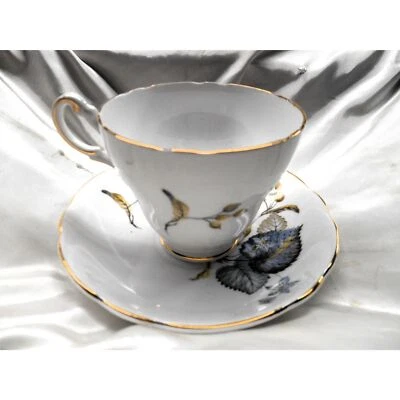 Regency Bone China Tea Cup and Saucer Blue and Green Leaves  English Bone China - Image 1 of 4