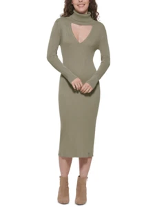 DKNY Ribbed Pullover Turtle Neck Bodycon Dress Thyme Size M 1281 - Picture 1 of 1