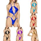 Women Shiny Hollow Bodysuit G string Halter Bikini Swimwear Lingerie Bodycon