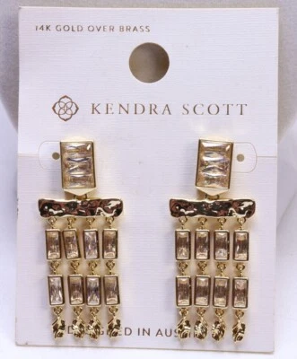 Kendra Scott Jessa Crystal 14K Gold Over Brass Tassel Earrings in White Crystal - Image 1 of 4