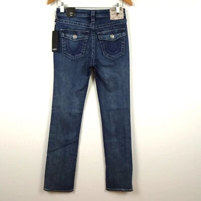 True Religion Billie Straight Jeans Women's Size 26x32 Blue Denim Flap Pockets - Image 1 of 4