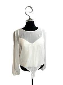 1 State Ladies Transparent Pearl white Bodysuit blouse size M NWT - Picture 1 of 15