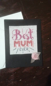completed cross stitch small Black card - Mum Birthday - Any Occation - Picture 1 of 1
