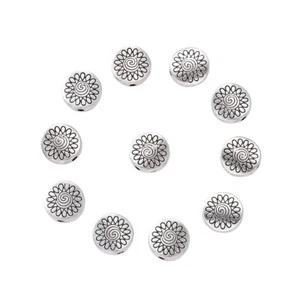 20pcs Tibetan Alloy Metal Beads Flat Round Carved Sunflower Loose Spacer 8.5mm - Picture 1 of 8