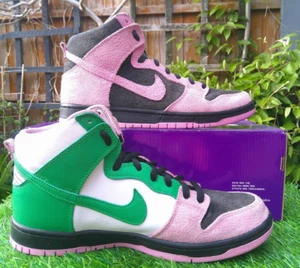 NIKE SB DUNK HIGH PRO PRM INVERT CELTICS TRAINERS PINK BLACK SUEDE , WHITE GREEN - Picture 1 of 10