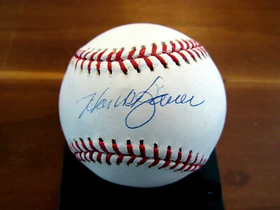 HANK BAUER 7 X WSC NEW YORK YANKEES ORIOLES SIGNED AUTO OML BASEBALL BECKETT  - Image 1 of 3