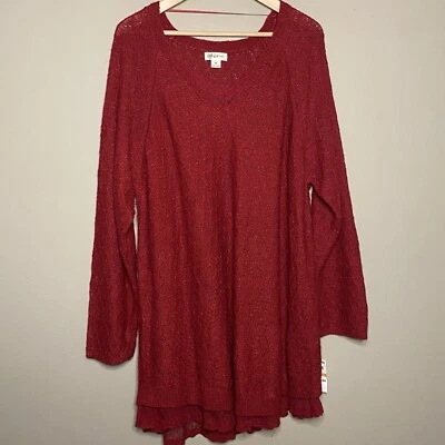 Style & Co Sweater Tunic Women 3X Red Sparkle Lace Trim Detail New - Image 1 of 4