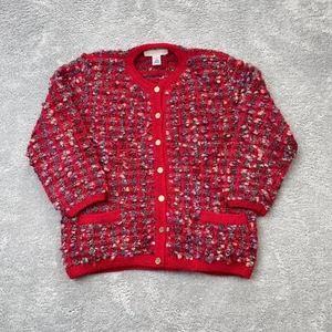 VTG Peruvian Connection Sweater Womens Large Red Cardigan Merino Wool Hand Knit - Picture 1 of 7
