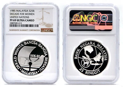 MALAYSIA 25 Ringgit 1985 Silver NGC PF69UC 'Decade for Women' - Image 1 of 3