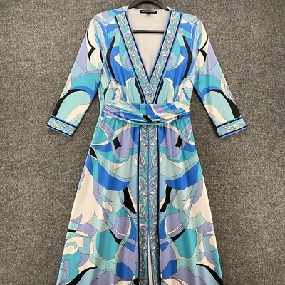 Vestido Boston Proper Para Mujer S Azul Estampado Océano Cuello en V Maxi Frontal Abertura Damas Largo Foto 1 de 4