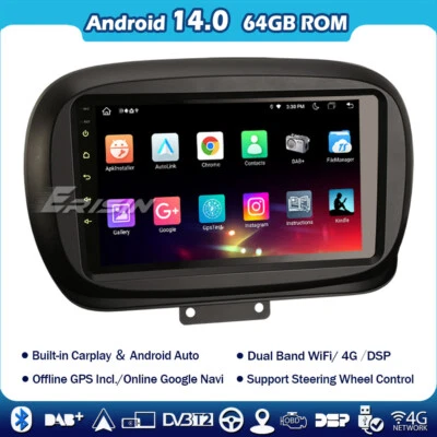 9" 8-Kern Android 14 Carplay DAB+Autoradio Navi Bluetooth Fiat 500X GPS DSP 64GB - Bild 1 von 4