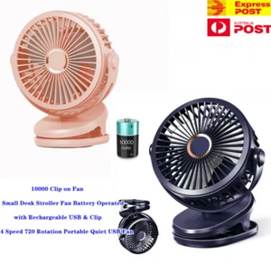 Portable Mini 4 Speeds USB Rechargeable Cooling Quiet Fan Clip On Desk Stroller - Picture 1 of 14