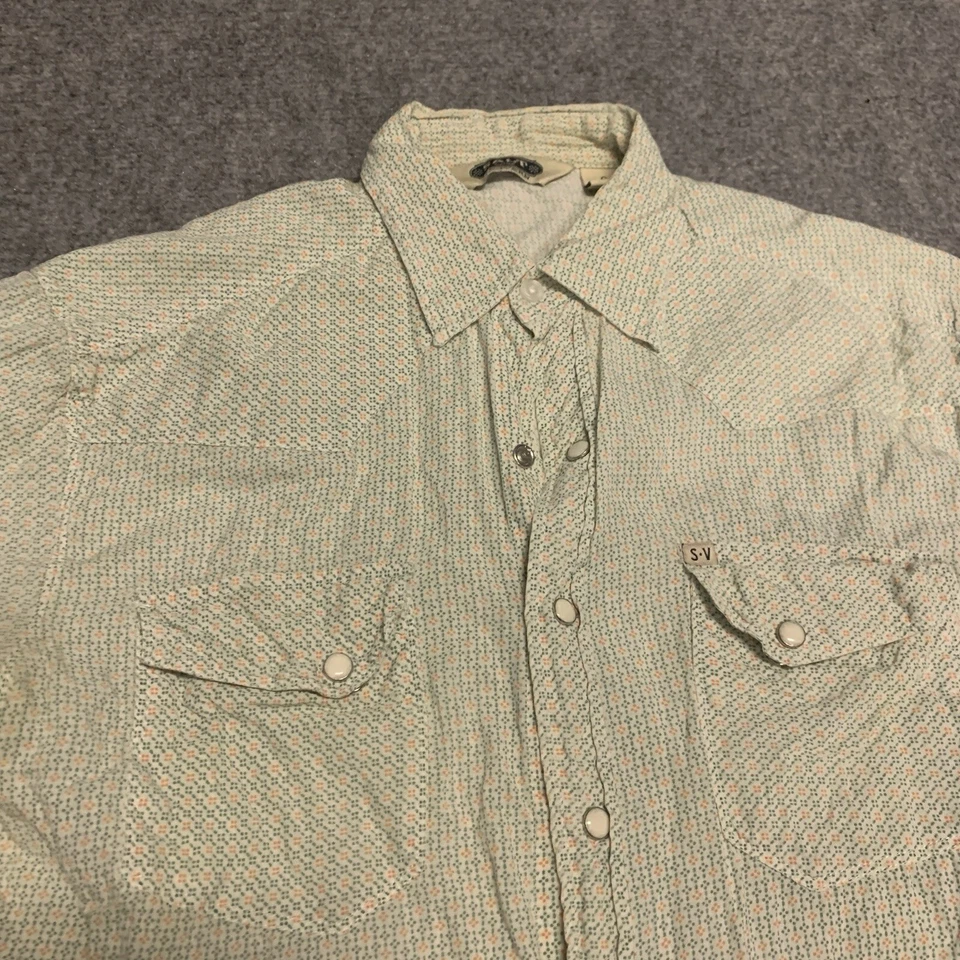 盐谷西部衬衫男式小号设计珍珠扣牛仔休闲牧场 — 第 1/4 张图片