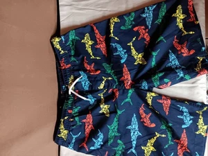 Baúl de baño Lands' End para niño talla 14H - 16H azul oscuro tiburones marinos brillantes  - Imagen 1 de 7