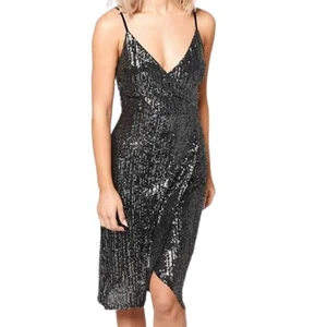 Cupcakes And Cashmere LBD Joelle Wrap Sequin Midi Party Dress Small Black NWT - Picture 1 of 6