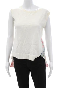 Theory Women Floral Sleeveless Crew Neck Cotton Cashmere Tank White Size S - Picture 1 of 6