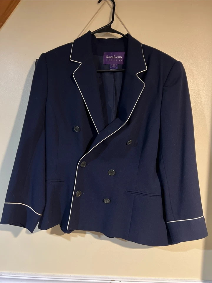 Ralph Lauren Collection 100% Wool Blazer Women Size 12 Navy Blue Double breasted - Image 1 of 4