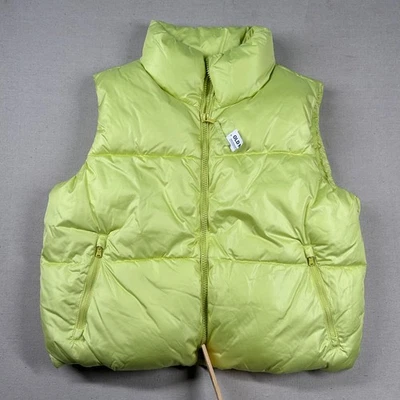 Old Navy Puffer Vest Womens L Bubble Neon Yellow Green Gilet Polyester Full Zip - Image 1 of 4