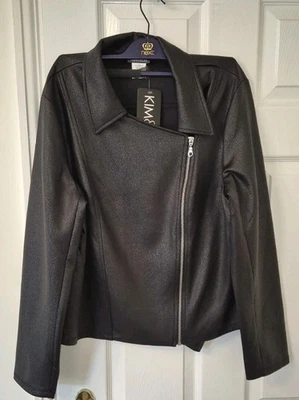 Kim & Co Jacket In Grey Black Size XL Polyester Soft Leather Look NWT - Image 1 of 4