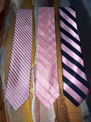 ЛОТ ИЗ 3 TOMMY HILFIGER 100% ШЕЛК РОЗОВЫЙ И СИНИЙ ГАЛСТУК ГАЛСТУКИ 3,5» официальный / выпускного - Изображение 1 из 4