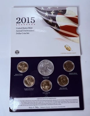 2015 U.S. Mint Annual Uncirculated Dollar Coin Set w/American Silver Eagle - Image 1 of 3