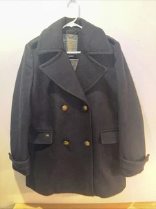 Abrigo para mujer SuperDry de lana azul marino guisante talla mediana militar doble pecho - Imagen 1 de 14