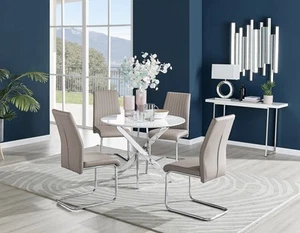 Novara White High Gloss Round Dining Table - 100cm with 4 Lorenzo Chairs Set - Picture 1 of 65