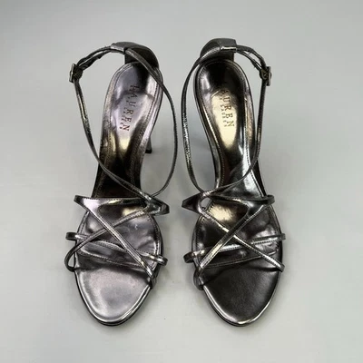 Ralph Lauren Tacón Mujer 10 Abriella Plateado Brillante Bomba Correa para el Tobillo Fiesta Núcleo Ni Foto 1 de 4