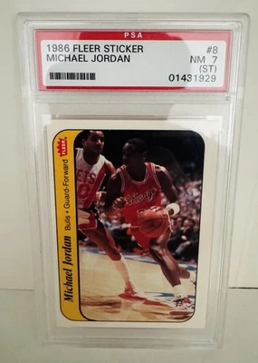 1986-87 Fleer Stickers Michael Jordan #8 (RC) PSA 7 Near Mint (ST) Chicago Bulls - Image 1 of 2