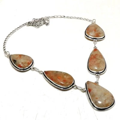 Collar Joyería Regalo Cumpleaños Hecho a Mano Piedra Solar Forma Pera 18" PG 2299 Foto 1 de 4