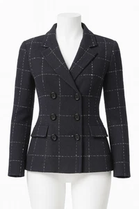 Jeannene Booher Suits Windoepane Tweed Blazer Black Woman's Sz 4 - Picture 1 of 11