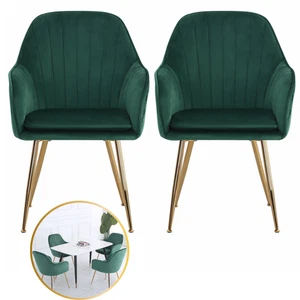 Set of 2 Velvet Dining Chairs with Cushion for Living Room Kitchen Bedroom-Green - Picture 1 of 10