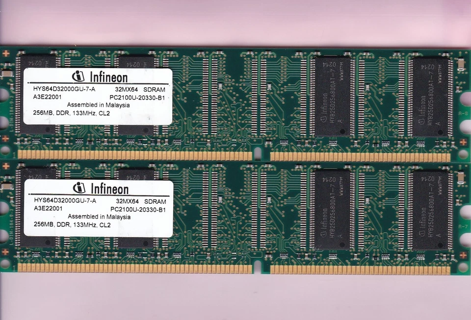 512MB 2x256MB DDR-266 INFINEON PC-2100 HYS64D32000GU-7-A DDR1 Desktop Memory Kit - Image 1 of 2