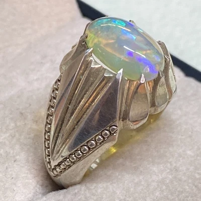 WOW 925 Anillo de plata de ley para hombre natural blanco ópalo australiano piedra a todo color Foto 1 de 4