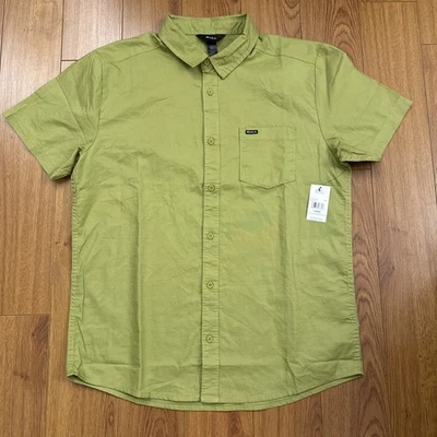 RVCA Douglas Solid Short Sleeve Button-Up Shirt Mens Size Large Dusty Green $60 - Image 1 of 3