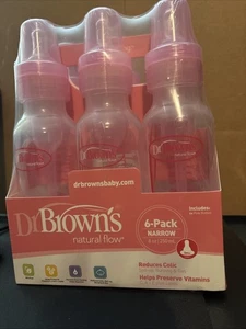 Dr Brown's, Natural Flow, 6-Pack Narrow, 8oz, Pink - Picture 1 of 2