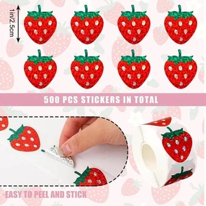 500Pcs/roll Red Laser Strawberry Shaped Stickers Stationery Scrapbook Decals _dy - Picture 1 of 7