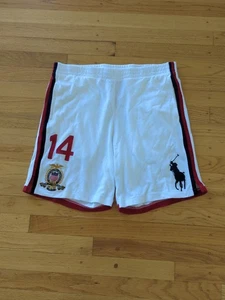 Vintage Polo Ralph Lauren White Sweat Shorts USA Flag Crest Big Pony Sz M - M49 - Picture 1 of 9