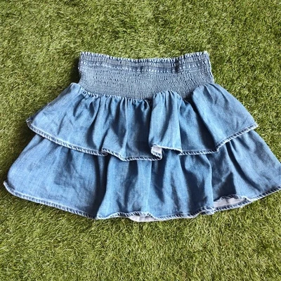 Aerie Frills N Thrills Denim Skirt Tiered Ruffles Size Medium American Eagle - Image 1 of 4