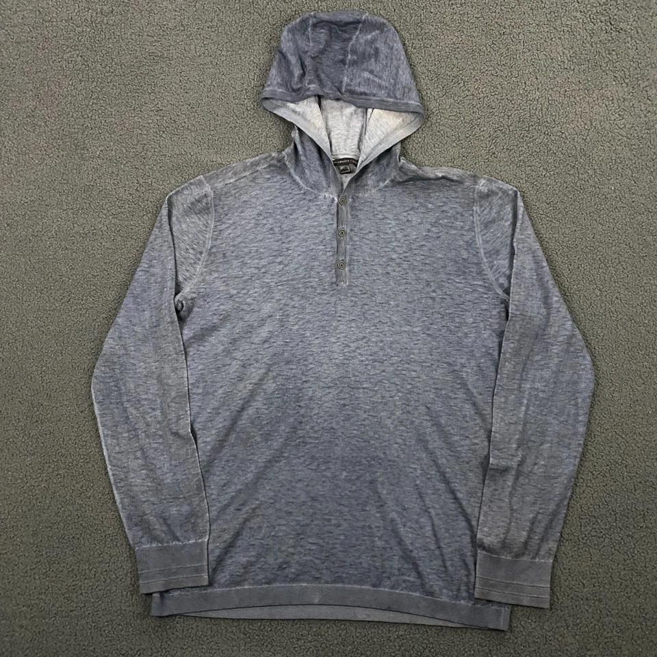 Sudadera con Capucha John Varvatos Para Hombre Grande Henley Botón Algodón Lino Tejido Ligero Azul Foto 1 de 4