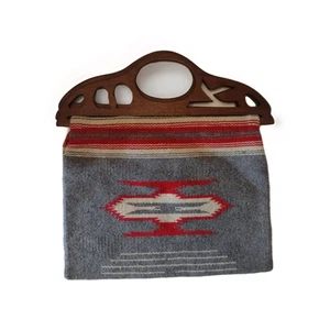 Vintage Ortega's Chimayo Gray & Red Wool Handwoven Handbag with Top Handle - Picture 1 of 8