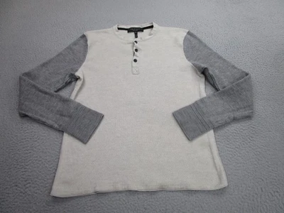 Rag & Bone Henley Sweater Mens Large Gray White Waffle Knit Merino Wool Blend - Image 1 of 4
