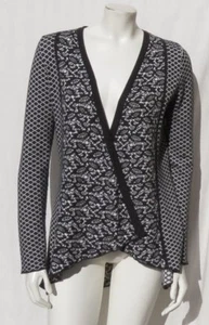 BELLDINI Dark Gray White Intarsia Soft Cotton Open Drape Sweater Cardigan size M - Picture 1 of 5