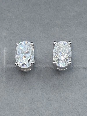 925 STERLING SILVER 18K WHITE GOLD PLATED OVAL MOISSANITE DVVS1 STUD EARRINGS  - Image 1 of 4