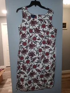 Charter Club Womens Black/White Lined Floral Sleeveless Cotton Shift Dress Sz 14 - Picture 1 of 4