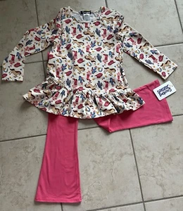 Counting Daisies Cowgirl Size 8 Tunic Top And Solid Pink Flared Bottoms NWT - Picture 1 of 5