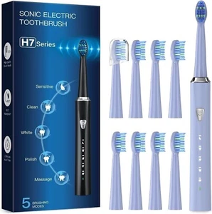 Phylian Sonic Electric Toothbrush Light Blue 8 heads 5 Modes Rechargeable NEW - Picture 1 of 7