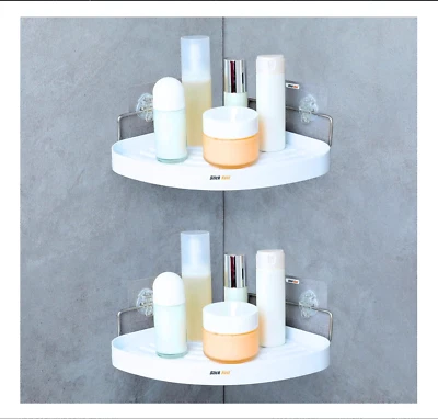 Paquete de 2 estantes de esquina de montaje en pared blancos | Organizador de cocina para baño con cinta 3M Foto 1 de 4