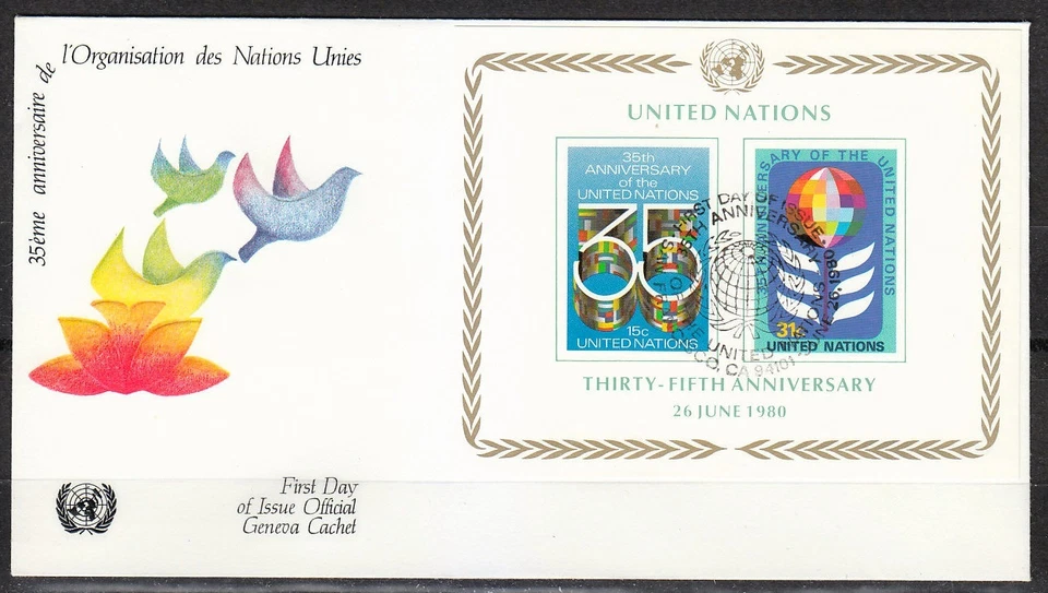 United Nations NY 1980 FDC cover 35th anniversary of the UN San Francisco / Dove - Image 1 of 1