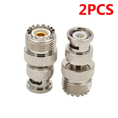 2PCS BNC Male Plug To UHF PL-259 SO239 Female RF Coaxial Adapter Cable Connector - Image 1 of 4